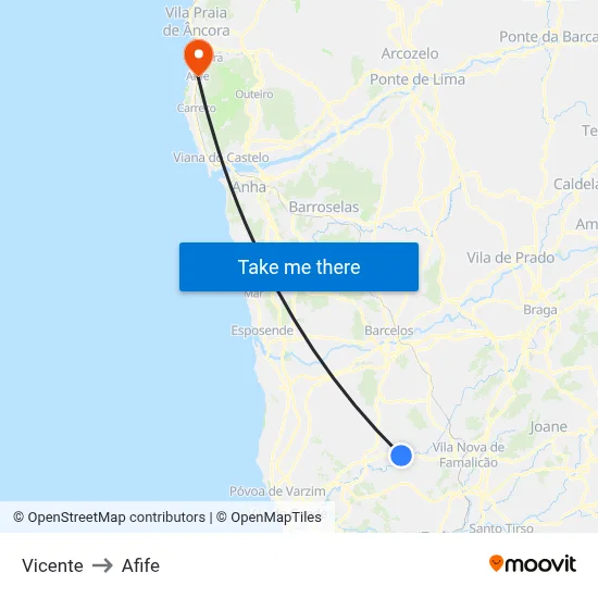 Vicente to Afife map