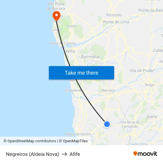 Negreiros (Aldeia Nova) to Afife map