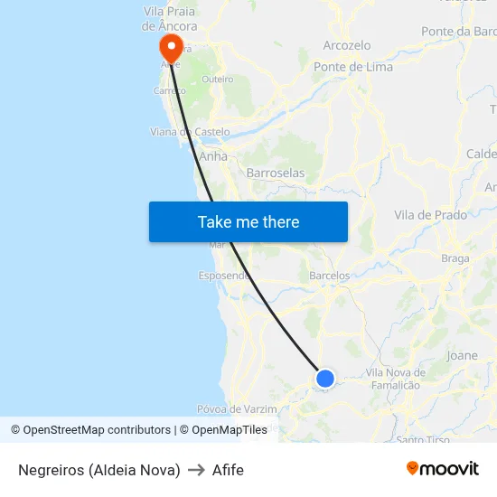 Negreiros (Aldeia Nova) to Afife map