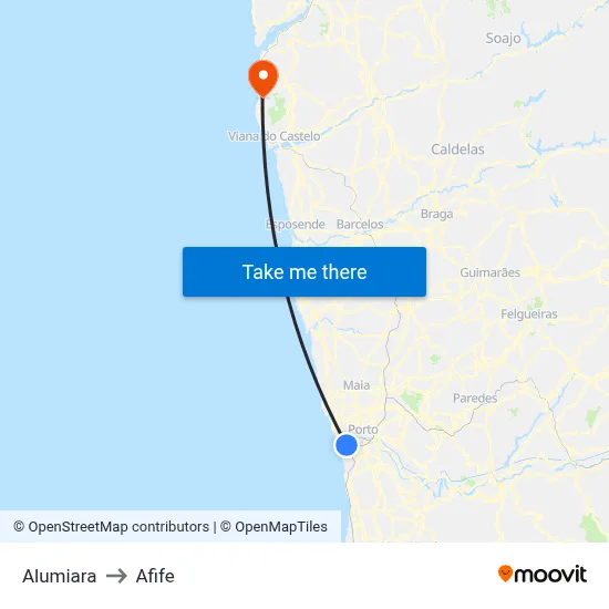 Alumiara to Afife map