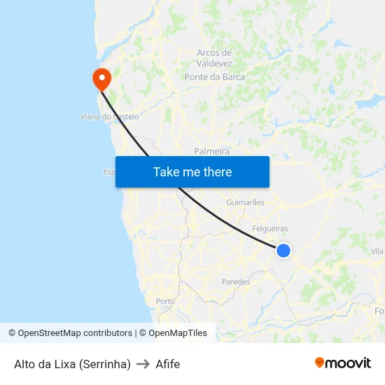 Alto da Lixa (Serrinha) to Afife map