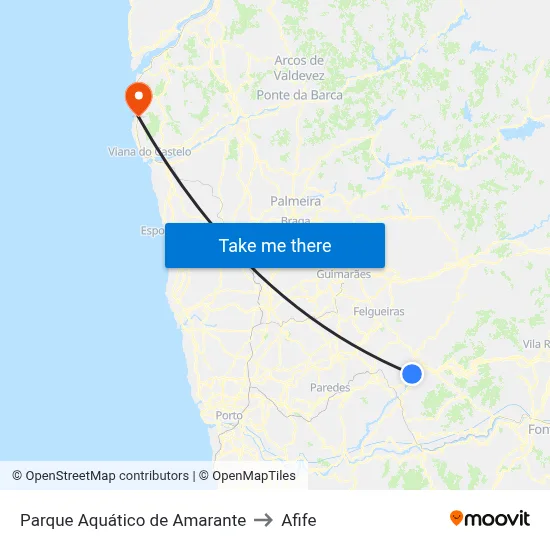 Parque Aquático de Amarante to Afife map