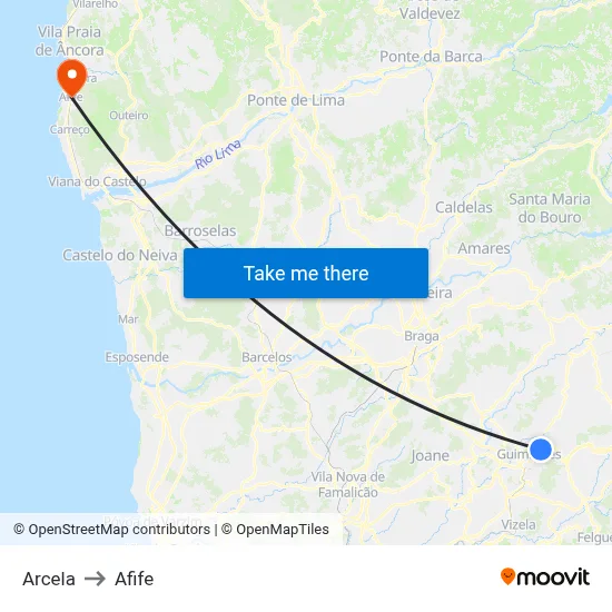 Arcela to Afife map