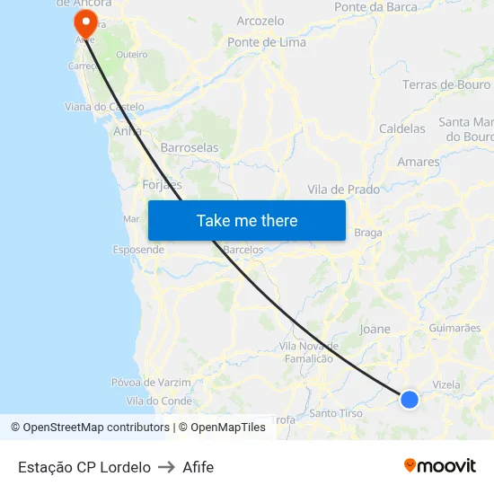 Estação CP Lordelo to Afife map