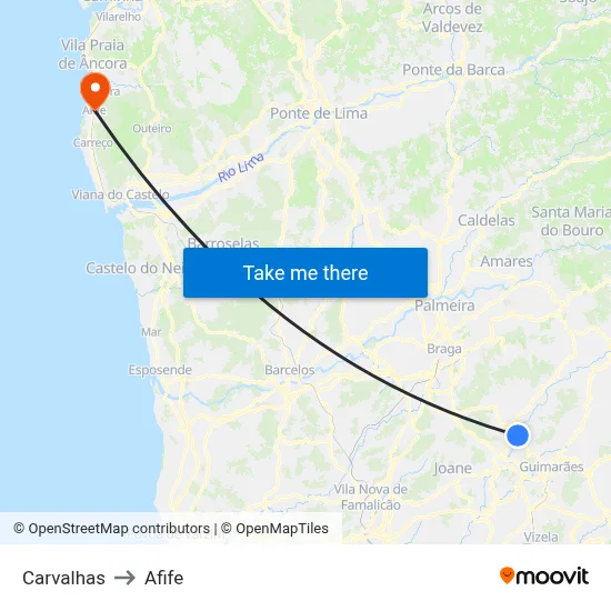 Carvalhas to Afife map