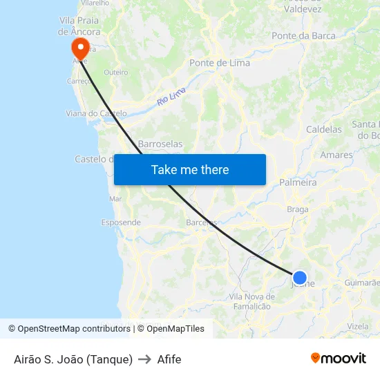 Airão S. João (Tanque) to Afife map