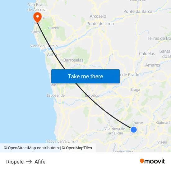 Riopele to Afife map