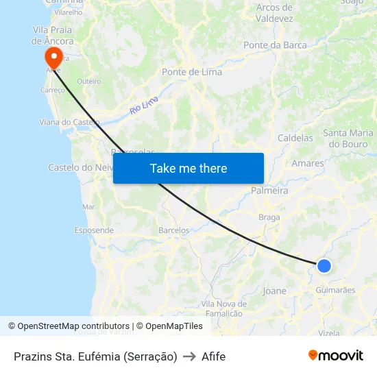 Prazins Sta. Eufémia (Serração) to Afife map