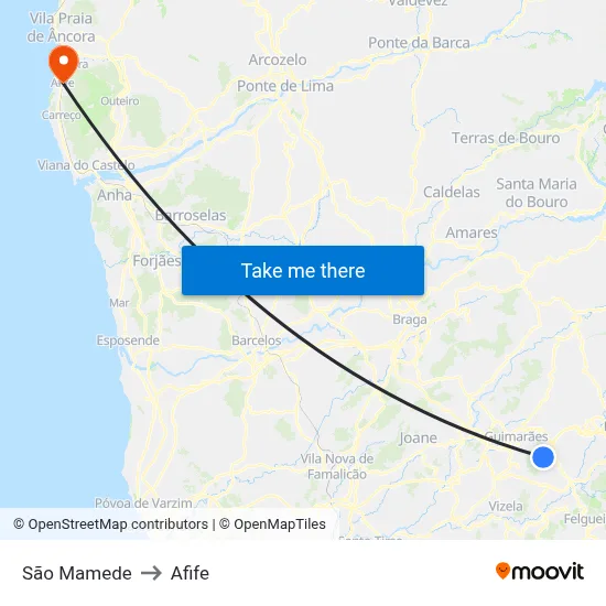 São Mamede to Afife map