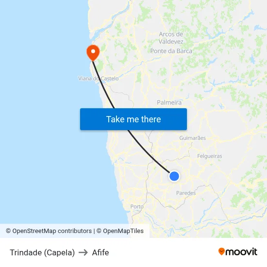 Trindade (Capela) to Afife map