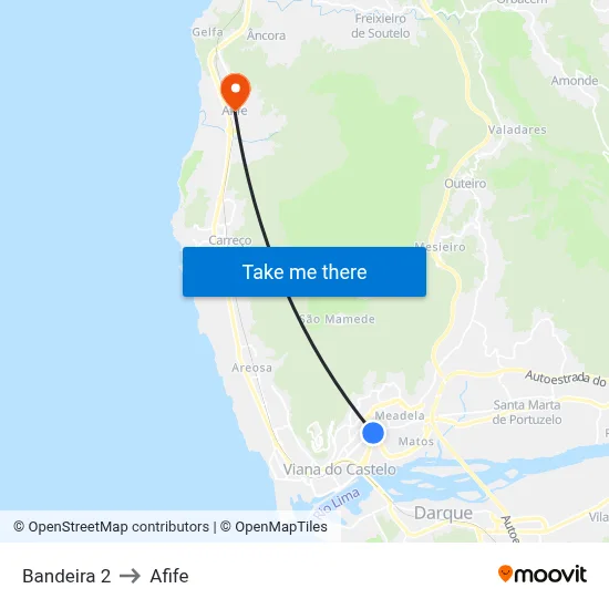 Bandeira 2 to Afife map