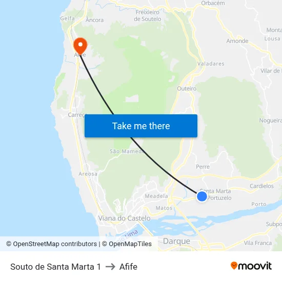 Souto de Santa Marta 1 to Afife map