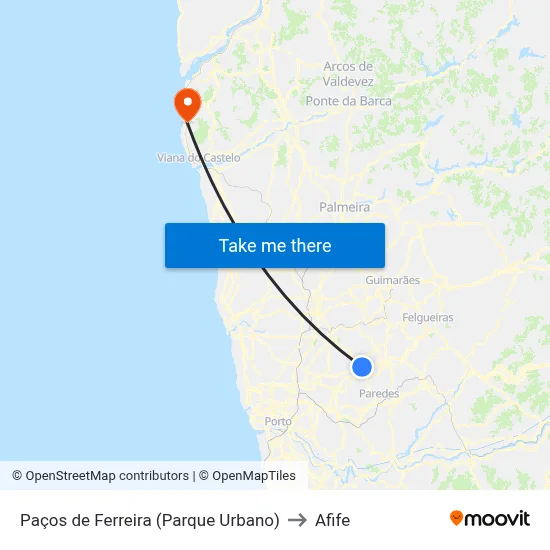 Paços de Ferreira (Parque Urbano) to Afife map