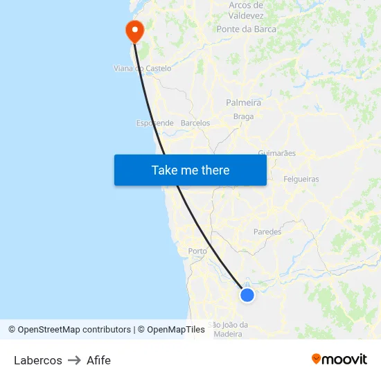 Labercos to Afife map