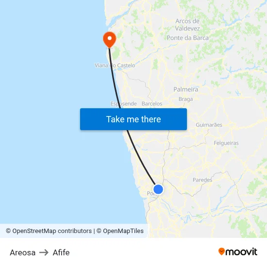 Areosa to Afife map