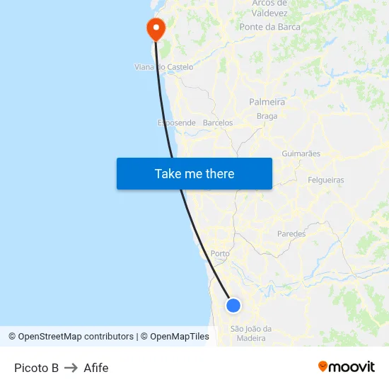 Picoto B to Afife map
