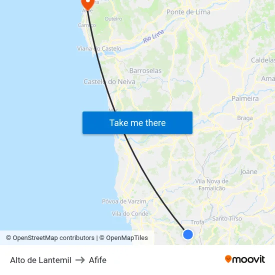 Alto de Lantemil to Afife map
