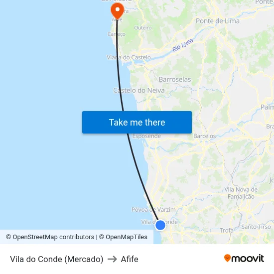 Vila do Conde (Mercado) to Afife map