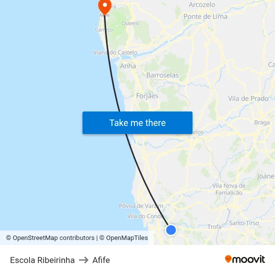Escola Ribeirinha to Afife map