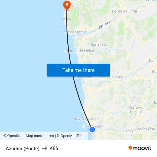 Azurara (Ponte) to Afife map