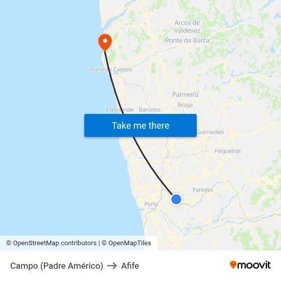 Campo (Padre Américo) to Afife map