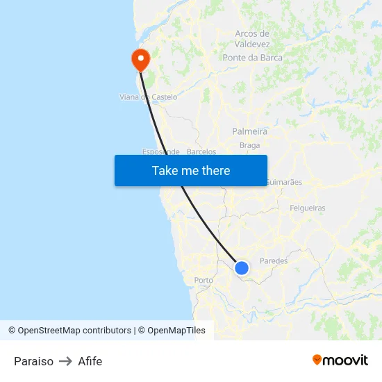 Paraiso to Afife map