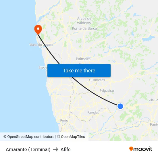 Amarante (Terminal) to Afife map