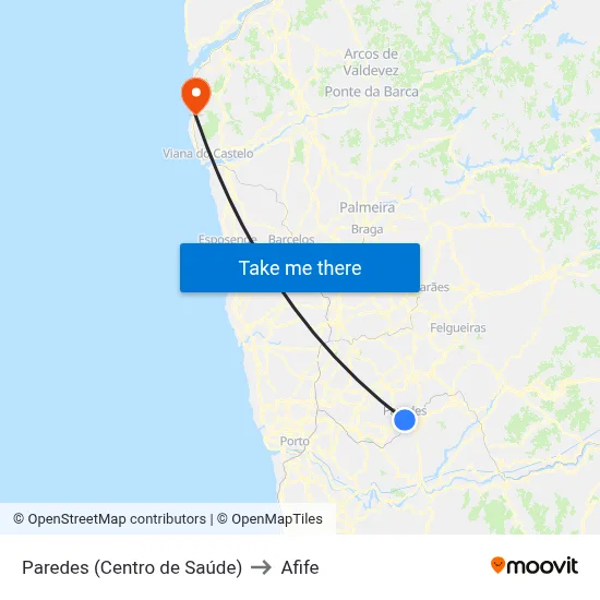Paredes (Centro de Saúde) to Afife map