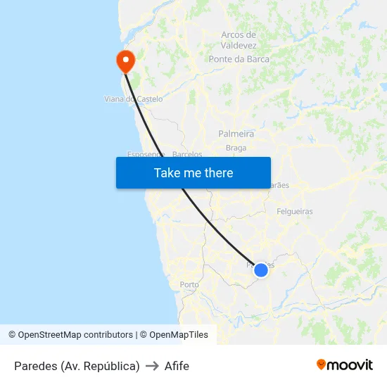 Paredes (Av. República) to Afife map