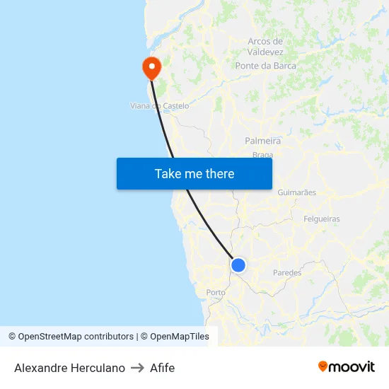 Alexandre Herculano to Afife map