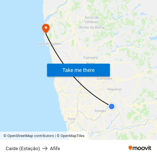 Caíde (Estação) to Afife map