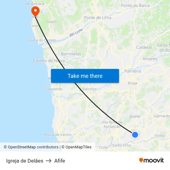 Igreja de Delães to Afife map
