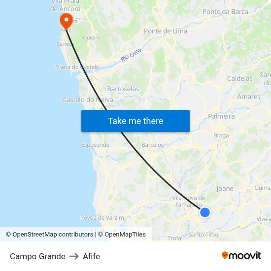 Campo Grande to Afife map