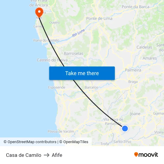 Casa de Camilo to Afife map