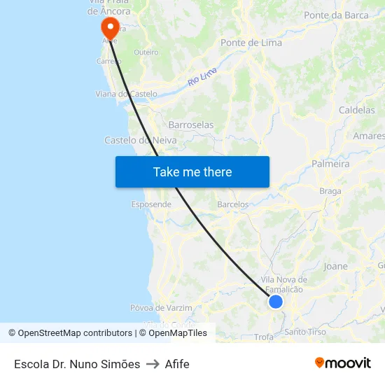Escola Dr. Nuno Simões to Afife map