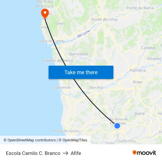 Escola Camilo C. Branco to Afife map