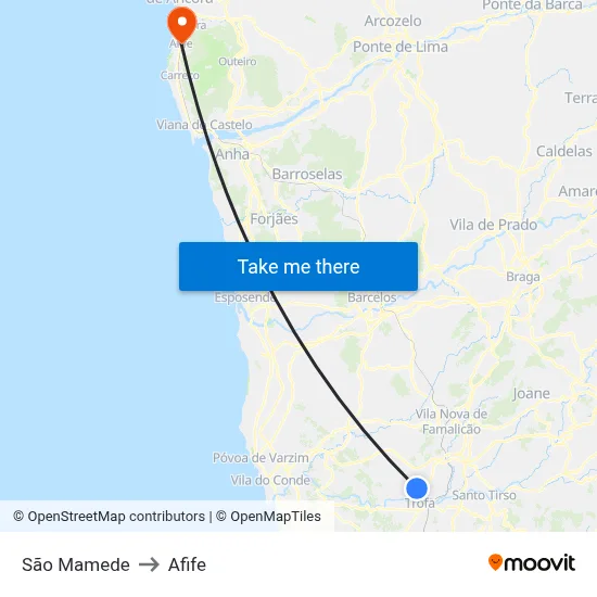 São Mamede to Afife map
