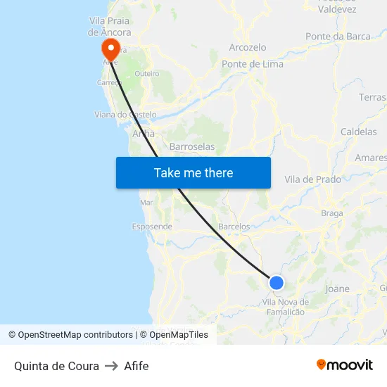 Quinta de Coura to Afife map