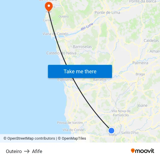 Outeiro to Afife map