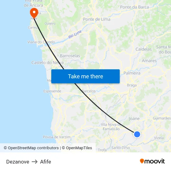 Dezanove to Afife map