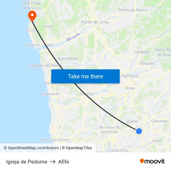 Igreja de Pedome to Afife map