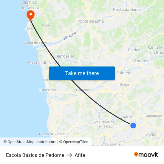 Escola Básica de Pedome to Afife map