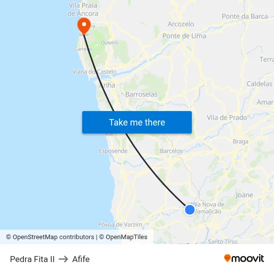 Pedra Fita II to Afife map