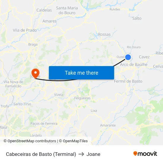Cabeceiras de Basto (Terminal) to Joane map