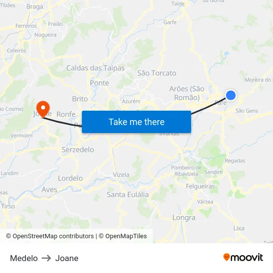 Medelo to Joane map