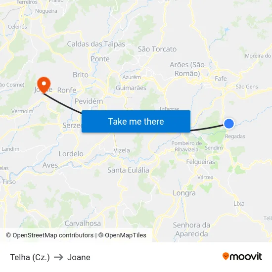 Telha (Cz.) to Joane map