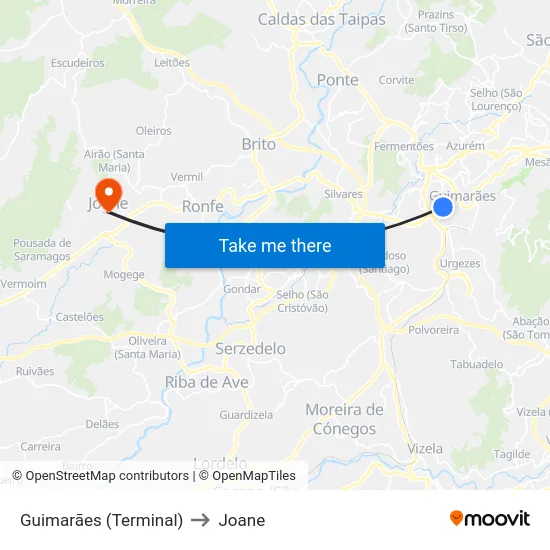 Guimarães (Terminal) to Joane map