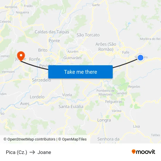 Pica (Cz.) to Joane map