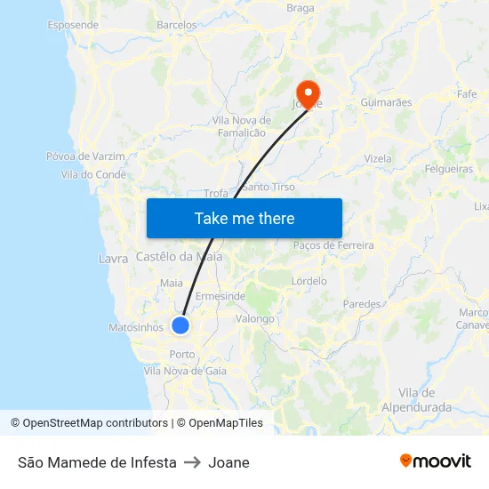São Mamede de Infesta to Joane map