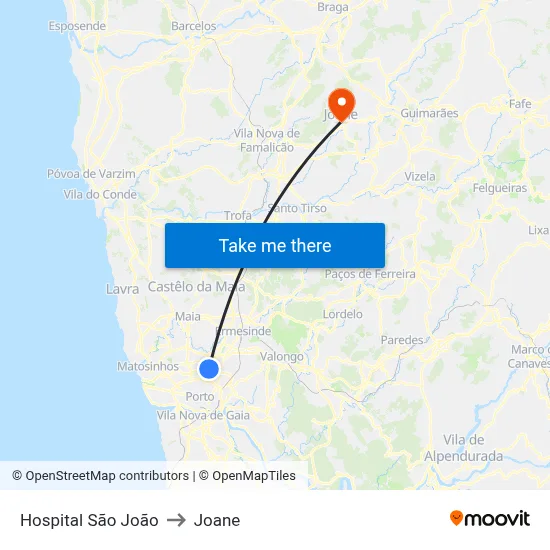 Hospital São João to Joane map